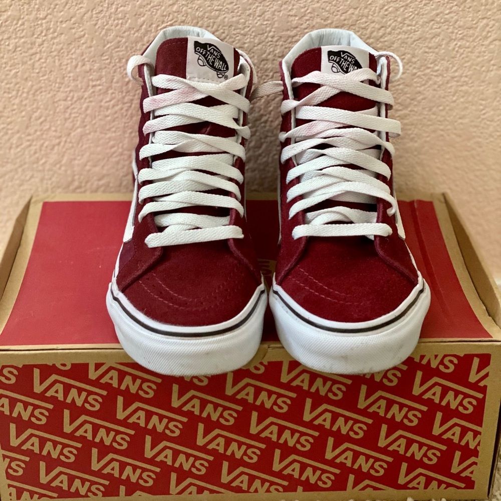 Burgundy High Top Vans in Women Us 7